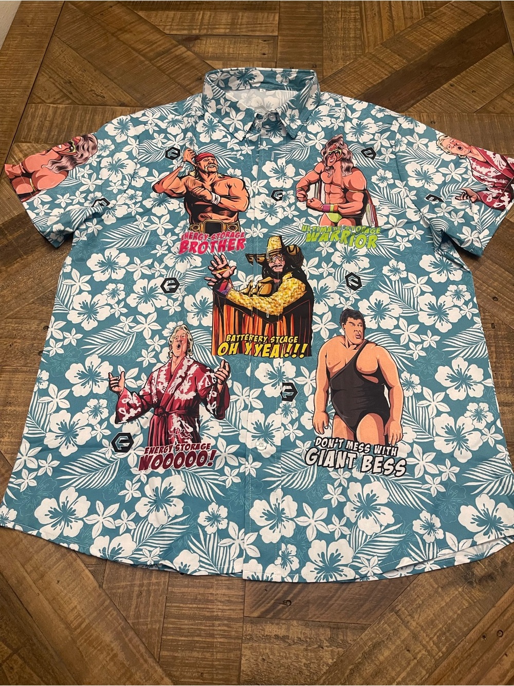 Custom Fractal Energy Storage Parody Wrestling Hawaiian Shirt Mens XL